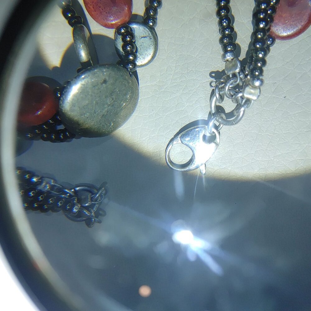 Sterling Silver Natural Stone Necklace Red Jasper or Coral stamped 925 - Picture 11 of 13